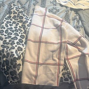 Tahari Cream Plaid & Black Leopard Mixed-Print Sweater Set